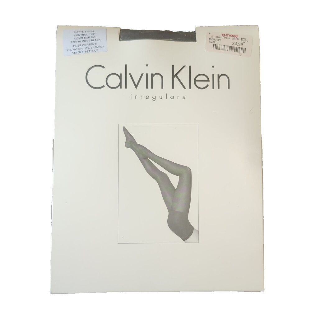 Vtg Calvin Klein Irregulars Almost Black Pantyhose Matte Sheer Control Top Sz C3